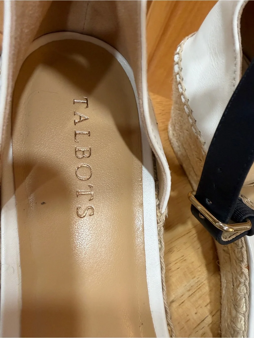 Talbots 10.5 Navy White Leather Espadrille Wedge Sandals Coasta